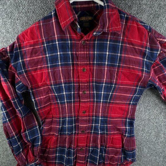 Ralph Lauren Rugby Button Up Shirt Women 0 Red Blue Plaid Flannel Long Sleeve - Picture 1 of 16